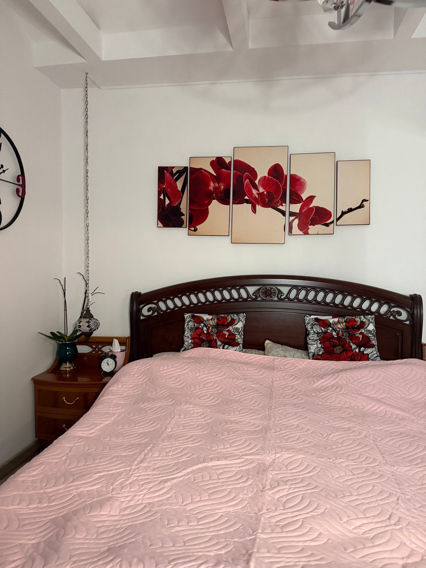 Elegancka Narzuta z Weluru 220×240 cm – Różowa, Pikowanie Jodełka